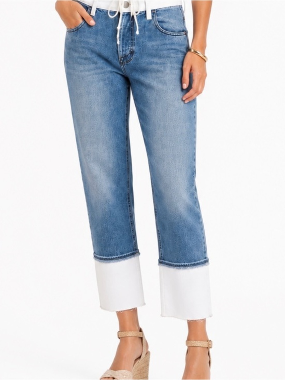 J Brand Wynne High Rise Crop Jeans Size 29 Superba Blue White Raw Hem Button Fly